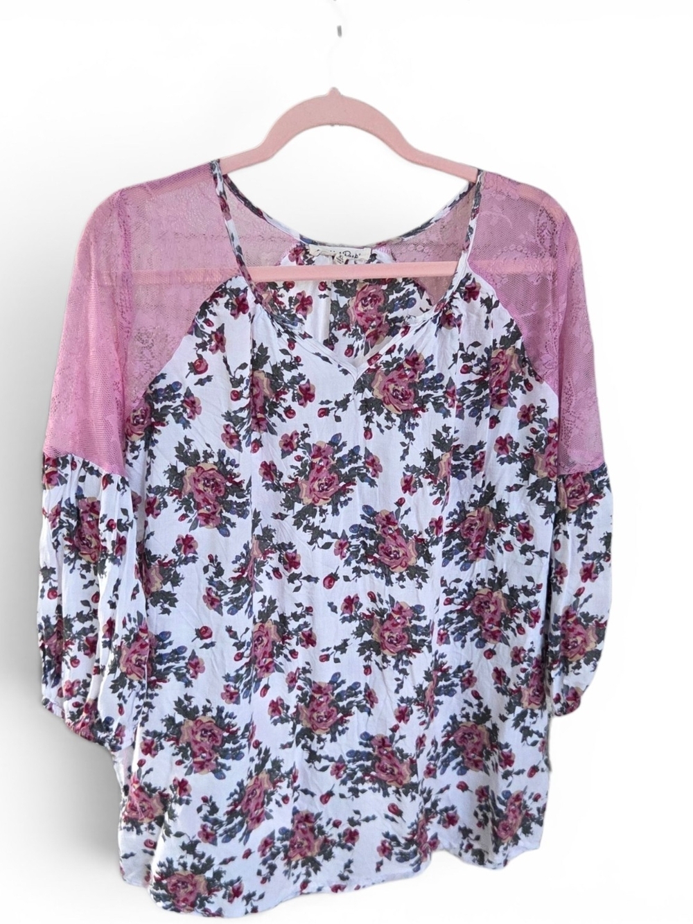 Wishful Park Pink Floral Lace Sleeve Camisole